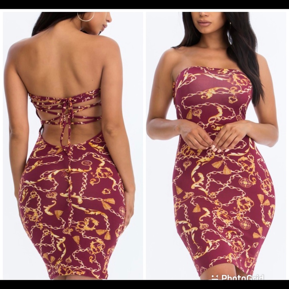 New Chain Print Criss Cross Back Dress